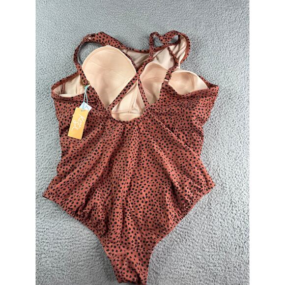 Kona Sol Swimsuit Women 20 (2XL) Brown Leopard High Neck Crisscross Back NWT - Picture 8 of 10